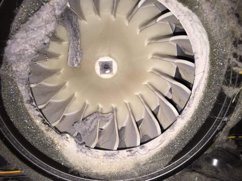 lint covered blower wheel